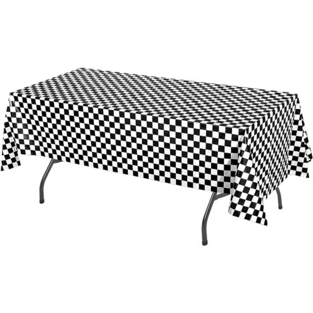 Black Checkered Tablecloth Plastic|3 Pcs Pack -54” Wide x108” Long|Black & White